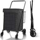 BIEAMA Folding Shopping Cart with Waterproof Liner, Grocery Cart Large Bag with Top Cover, 340 Lb Capacity, Utility Cart with 360 Rolling Swivel Wheels, Large & Extra Basket