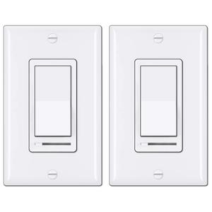 BESTTEN 2 Pack Dimmer Light Switch, Universal Lighting Control, Single Pole or 3 Way, Compatible with LED Dimmable Lamp, CFL, Incandescent, Halogen Bulb, Decorator Wallplate Included, UL Listed, White