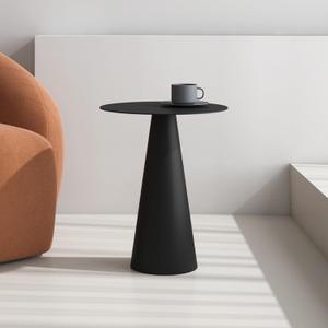 Round Modern Metal Side Table, Minimalist Accent Table for Small Spaces Cocktail and Drink Table for Living Room Bedroom, Black