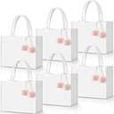 Paterr 6 Pack Personalized Wedding Canvas Tote Bags for Women with Pom Poms DIY Blank Bridesmaid Bag Gifts with Handles (White, Light Pink)
