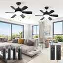 2 Pack 17.9 Inch Socket Fan Light with Remote, Dimmable 3 Colors 6 Speed 1100 Lumens Light Bulb Fan Screw in Ceiling with Lights, Light Socket Ceiling Fan for Bedroom -Black