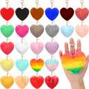 24 Pcs Heart Pom Keychain Bulk Colored Faux Fur Pom Gift for Mom Keychains Wholesale for Mother's day and women (Multicolor)