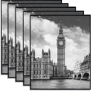 GOmaize Front Loading Black Picture Frame 8x10 Set of 5 Wall and Table Mounting