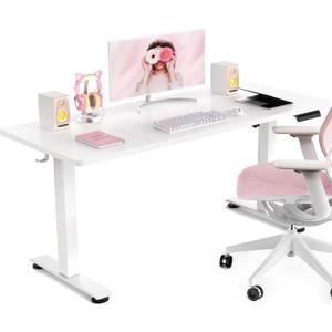 Veken 47.2 Inch Large Electric Standing Desk, Heights Adjustable, Sit to Stand Up, Work Home Office Computer Table for Study, Walking Pad, Writing, and Games, Wooden Desktop Desks, White, 47.223.6 Inch