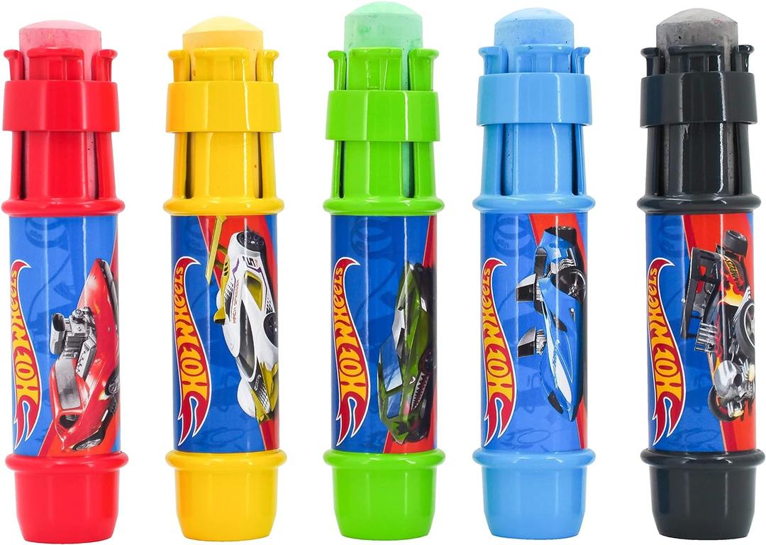 Sunny Days Entertainment Hot Wheels Jumbo Chalk Holders | 5 Chalk Sticks with Holders for Kids | Sidewalk Chalk for Toddlers
