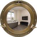 Porthole Mirror - 10 Inch Brass Finish | Nautical Wall Dcor for Bathroom and Bedroom | Antique Wall Mounted Aluminium and Steel Alloy Vintage Port Hole Window Dcor
