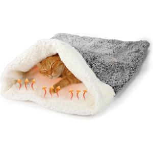 Clysee Self Heating Cat Sleeping Bag Indoor Self Warming Cat Bed Cave Heated Pad Cozy Soft Winter Washable Wrap Pet Snuggle Sack Pouch for Puppy Dog Kitten, 24 x 21 Inch(Rustic,Gray)