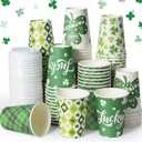 100 Set St. Patricks Day Disposable Coffee Cups with Lids, 12oz Green Lucky Shamrock Paper Cups, St Patricks Cups for Hot Chocolate Cold Drinks Irish Holiday Saint Patrick Party Supplies Decorations