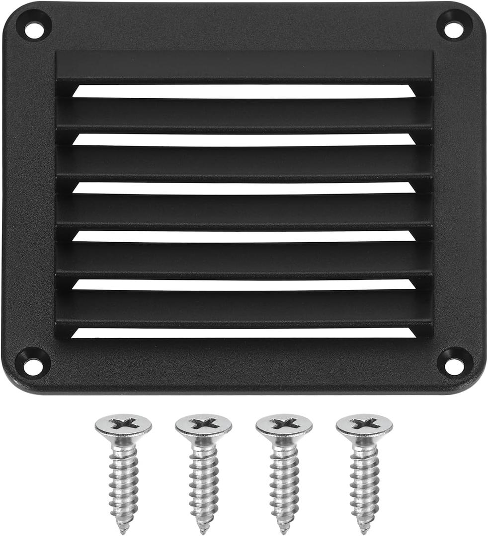 uxcell Louvered Vent, Nylon Boat Marine Square Air Vent, Flush Ventilation Grille with Screws, Louvered Ventilator Grill Cover for Caravan Marine Boat Yacht (Black)
