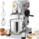 VEVOR Commercial Mixer, Commercial Food Mixer 10Qt Stainless Steel Bowl, 450W Commercial Stand Mixer with 3 Speeds Adjustable, Dough Hook Whisk Beater Included, Perfect for Bakery Pizzeria, Silver