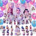 31 pcs Korean Idol Happy Birthday Party Decorations,Party Supplies Set Include one Backdrop,16 pcs Balloons,one Hanging Swirls,13 pcs Cake Cupcake Toppers for Boys Girls Kpop Theme Party