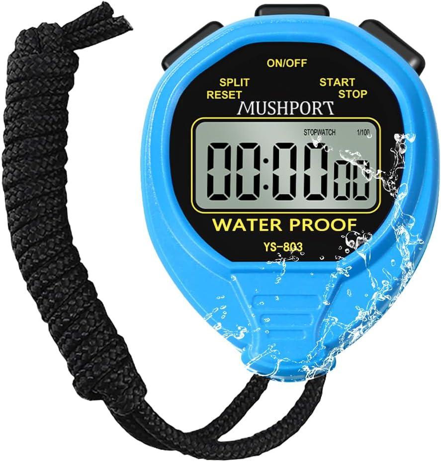 Waterproof Stopwatch Timer Only Stopwatch Mode, ON/Off Silent Simple Operation, Without Clock Date Countdown, Digital Stop Watch for Swimming Sports, Blue