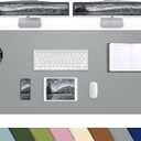 Leather Desk Protector, 47in*23.7in Large Mat with Natural Cork & PU Leather, Mouse Pad, Non-Slip Office Mat, Waterproof Writing Pad for Office and Home (Light Grey), 47in*23in