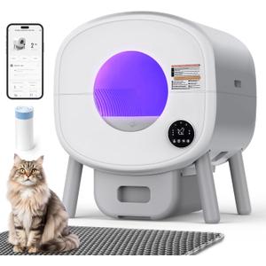 Self Cleaning Litter Box: Extra Large Automatic Litter Box Self Cleaning for Multiple Cats, Odor-Free, App-Controlled, Ambient Light Waste Disposal (Ivory White)