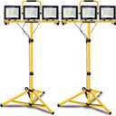 22000 Lumen Work Lights with Stand, 3 Adjustable Head LED Work Light, with Adjustable and Foldable Tripod Stand, Waterproof Lamp with Individual Switch with 6500 Kelvin Color Temperature 2Pack