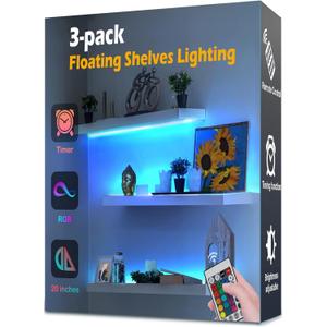 3-Pack Shelf Lights, Upgrade Battery Operated 20inch Led Strip Lights with Remote, Color Change with Timer Floating Shelves LED Wall Lights, DIY Led for Bedroom, Kitchen, Indoor Room Decor