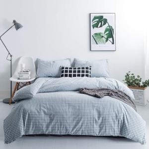 SUSYBAO Gingham Duvet Cover King 100% Washed Cotton Light Blue Plaid Duvet Cover 3 Pieces Set 1 Blue Grid Duvet Cover with Zipper Ties 2 Pillowcases Luxury Soft Gingham Bedding Set Breathable Durable