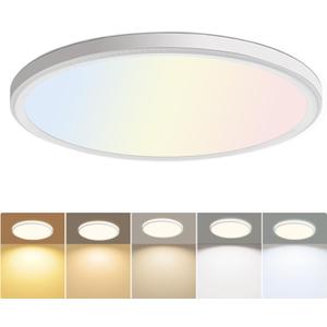 hunhun 3200lm LED Flush Mount Ceiling Light 12 Inch,5CCT Adjustable, Super Slim 0.87 inch led Ceiling Light Fixture for Bedroom, Living Room, Dining Room (White, 1-Pack)