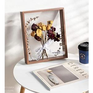 JOSON Wooden Dried Flower Photo Frame Dried Flower Display Stand Decorative Floating Photo Frame (brown-8x12)