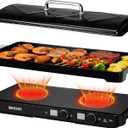 SINCHO 2-Burner Induction Cooktop with Removable Griddle, 1800W Portable Induction Stove, Non-Stick Surface, 9 Power Levels & 99-Min Timer