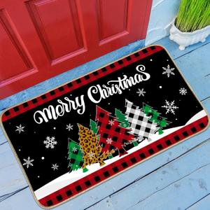 Merry Christmas Doormat Buffalo Plaid Christmas Tree Welcome Door Mat Xmas Non Slip Entrance Mat Winter Holiday Floor Mat Rug for Front Porch Bathroom Kitchen Bedroom Christmas Decor, 16 x 28 Inches