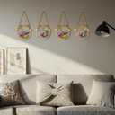 4 Pcs Double Glass Frame for Pressed Flowers with Bow Gold Glass Picture Frame for Pressed Flowers Ornate Wallet Size Tabletop and Wall Mount Decor (Round)