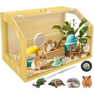 Chewproof Large Hamster Cages and Habitats, Wooden Guinea Pig Cage, Openable Top Roof, Lockable Gerbil Cage, Small Animal Cage for Dwarf, Syrian Hamster, 24" L x 16" W x 16" H