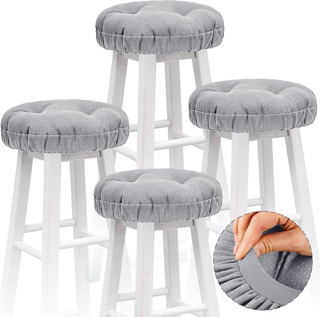 Marsui 4 Pieces Soft Stool Covers Round Bar Stool Cushions with Elastic Band Padded Seat Covers Nonslip Round Seat Cushions for Chairs Slipcovers(12 Inch,Light Gray)