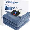 Westinghouse Electric Blanket Twin, Flower Jacquard Heated Blanket Twin Size with 10 Heating Levels and 1-12 Hours Auto-Off, Flannel to Sherpa Reversible, Machine Washable (62" x 84", Blue)