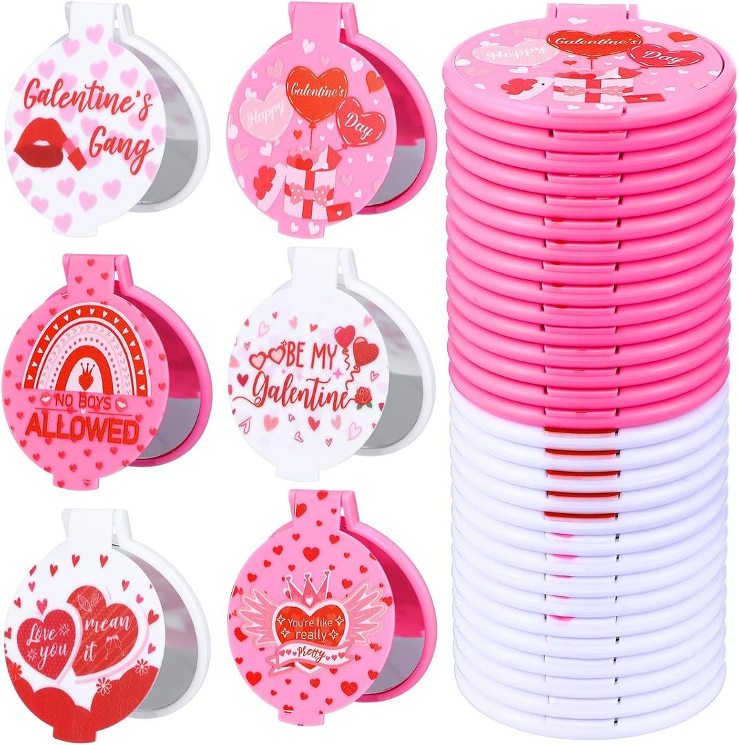 Namalu 36 Pcs Galentine's Day Pink Mini Compact Mirrors Gifts Bulk for Women Portable Round Pocket Makeup Mirror Gift for Xmas Purse Party Favors