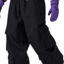 GSOU SNOW Womens Mens Baggy Snow Pants Cargo Snowboard Pants Ski Super Loose Sport Outdoor Insulation Waterproof (Large, Black-2)