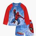 Marvel Spider-Man Boys UPF 50+ Rash Guard and Swim Trunks for Toddler and Big Kids, 12