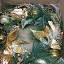 Artificial Christmas Wreath for Front Door - 24 Inch Winter Wreaths Gold Poinsettia with Pine Cones & Ornaments Faux Greenery Wreath for Wall Window Porch Farmhouse Home Holiday Indoor Outdoor Decor