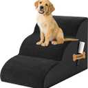 Romrol Dog Stairs Ramp for High Beds Couches, High Density Foam Pet Steps with Durable Non-Slip Waterproof Fabric Cover, Dog Stairs for Small Dogs or Cats or Pets, 3-Step,15 Inch, Black