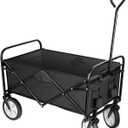 YSSOA Rolling Folding & Rolling Collapsible Garden Cart, Outdoor Camping Wagon Utility with 360 Degree Swivel Wheels & Adjustable Handle, Black 220lbs Weight Capacity