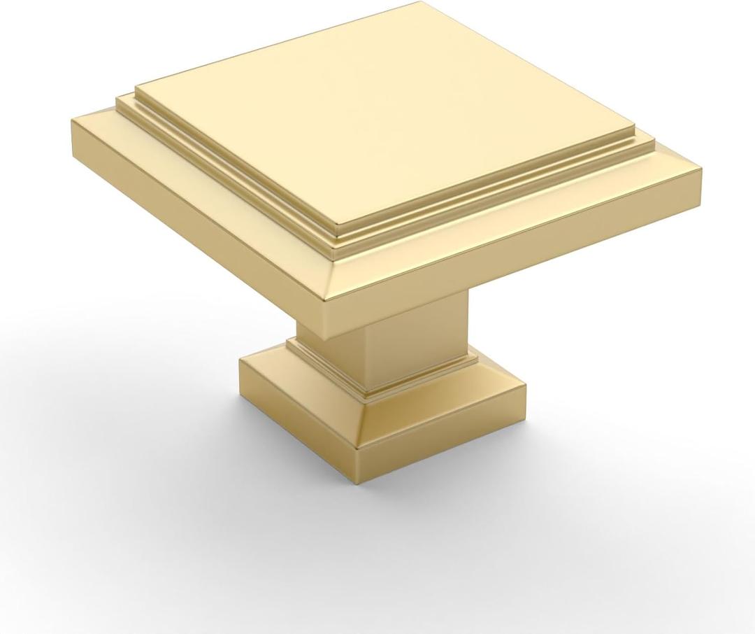 Asidrama 10 Pack Brushed Gold Kitchen Cabinet Knobs Square Drawer Cabinet Hardware Zinc Knobs for Dresser Drawers (Single Hole Knob)