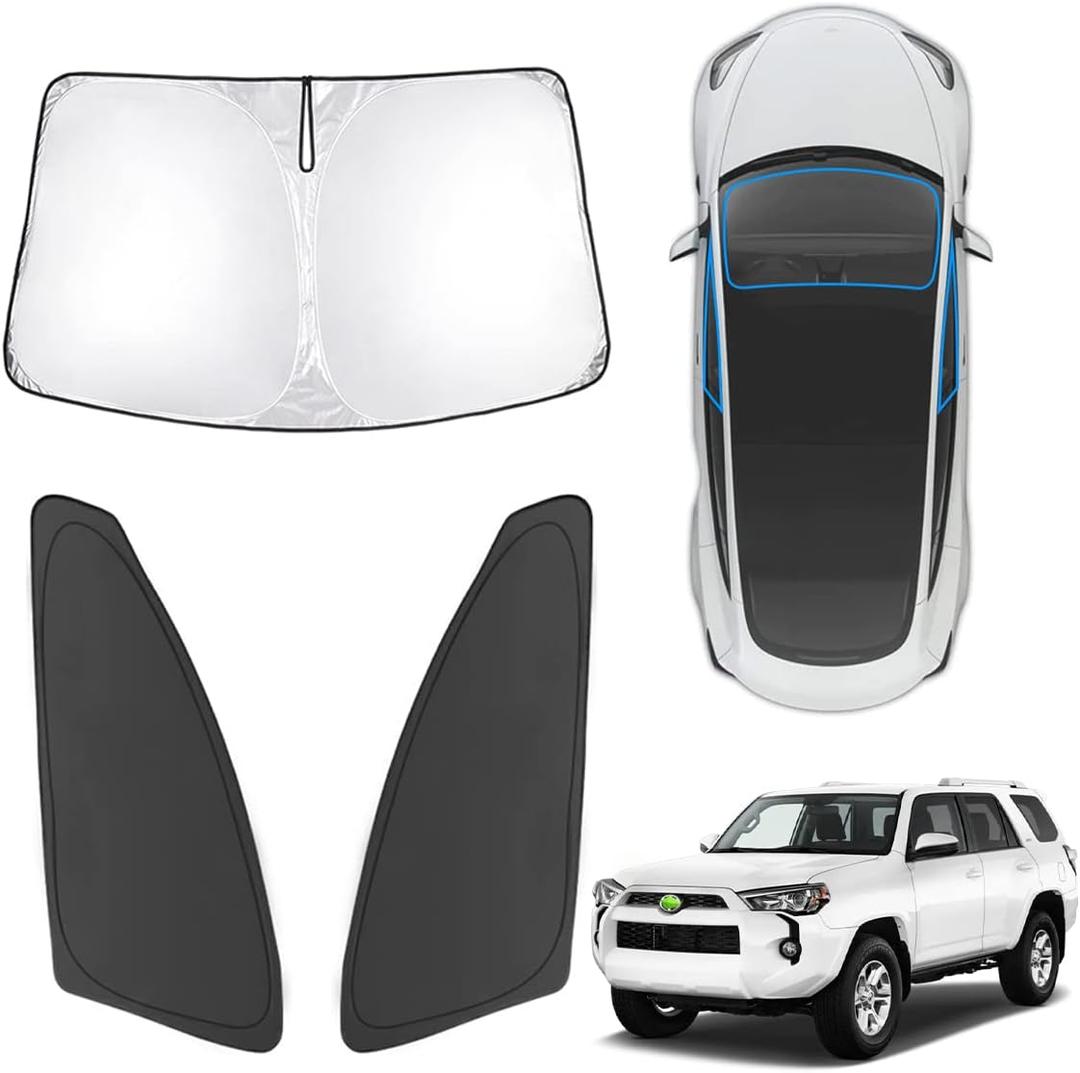 Karltys 3PCS Windshield Sun Shade for 2010-2025 Toyota 4Runner, 210T Reflective Front and Side Window Sunshade Cover Custom Fit 4-Runner, Foldable Sun Visor Protector Blocks Heat UV Rays