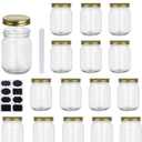 Encheng 16 oz Glass Jars With Lids,Regular Mouth Mason Jars 16 oz with Lids For Storage,Clear Pint Canning Jars For Pickles,Herb,Jelly,Jams,Honey,Dishware Safe,Set Of 15 (Gold)