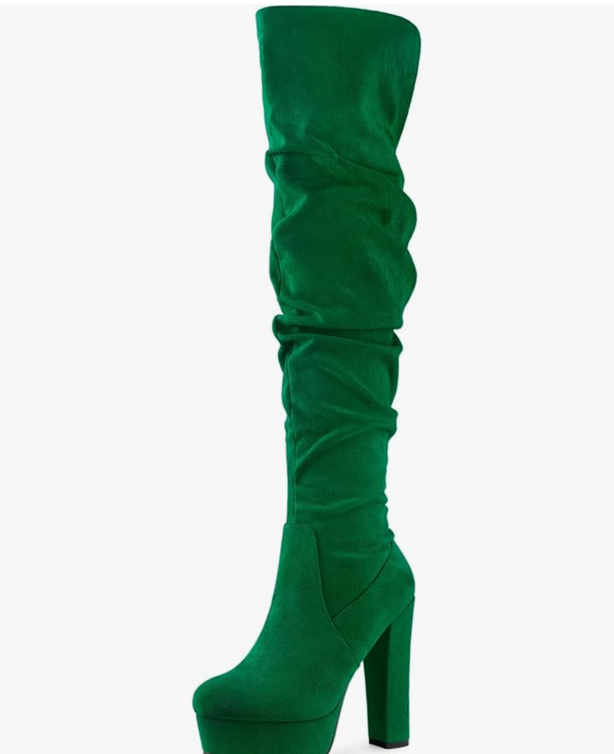 Allegra K Women's Platform Round Toe Zipper Slouch Heel Over the Knee Thigh High Boots Size 6,5