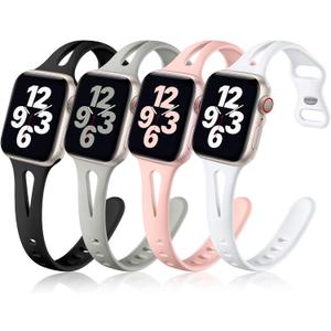 Getino Compatible with Apple Watch Band  44mm/45mm/46mm/49mm/(42mm Seres 3 2 1) iWatch Ultra Series 11 10 9 8 7 6 5 4 3 2 1 SE Women Men, Stylish Silicone Slim Sport Watch Bands, Black/Pebble Gray/Pink Sand/White