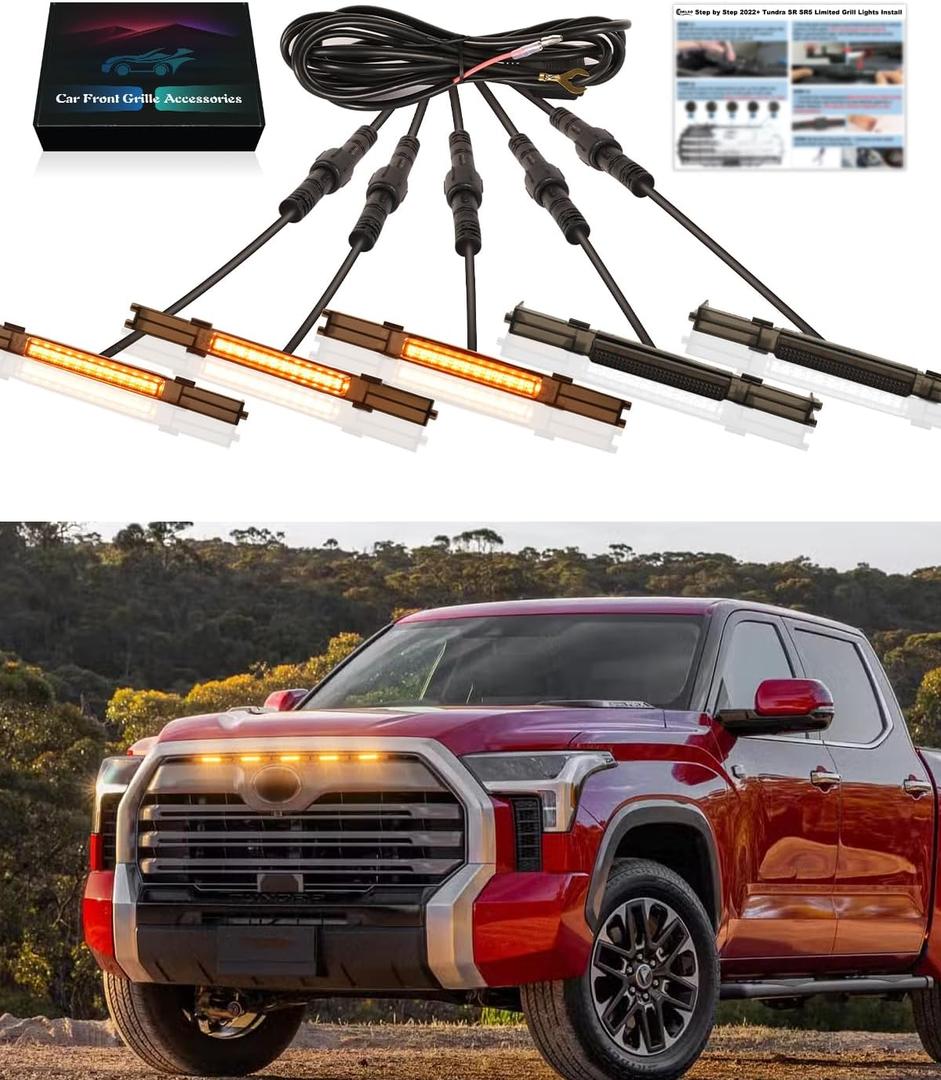 LED Grille Lights for 2022 2023 2024 2025 Toyota Tundra Accessories Raptor Lights fit SR SR5 Limited OEM Grill Warning Lamp (Yellow)