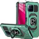 for T-Mobile REVVL 7 Pro 5G Phone Case with Tempered Glass Screen Protector,Military Grade Heavy Duty Shockproof Protective Cover,with Ring Kickstand for REVVL 7 Pro (Dark Green)