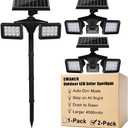 EMANER Solar Powered Flood Light 4500mAh, Dusk to Dawn Solar Flood & Security Lights with Motion Sensor, 100W Equiv. Outdoor Cordless Landscape Spotlight 6500K, Wall Mount/Stand in Ground, 2Pack (Black)