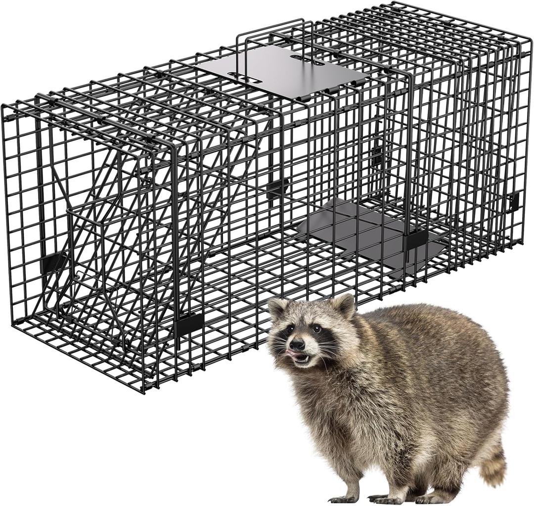 VASALAID Live Animal Trap Cage, 32" X 12" X 12.5" Catch and Release, Humane Live Trap Cage Indoor and Outdoor Foldable Live Trap for Raccoons,Groundhogs, Stray Cats,Squirrels, Rabbits, woodchucks