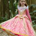 Aoiviss Girls Princess Costume Dresses Pink Princess Dress Up Clothes with Accessories for Halloween Cosplay Carnival Party