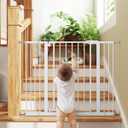 keny 29"-42.5" Baby Gate for Stairs, Auto Close Safety Dog Gate, Pressure Mounted Easy Walk Through Pet Gate for Doorways, Durable Stair Gate, 30" Tall, White