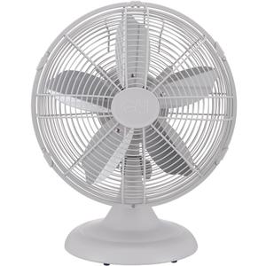 Good Housekeeping 92602 All-Metal 12" Retro Desk Office Table Fan with Wide Oscillation, 3-Speed Settings & Carrying Handle, Matte White