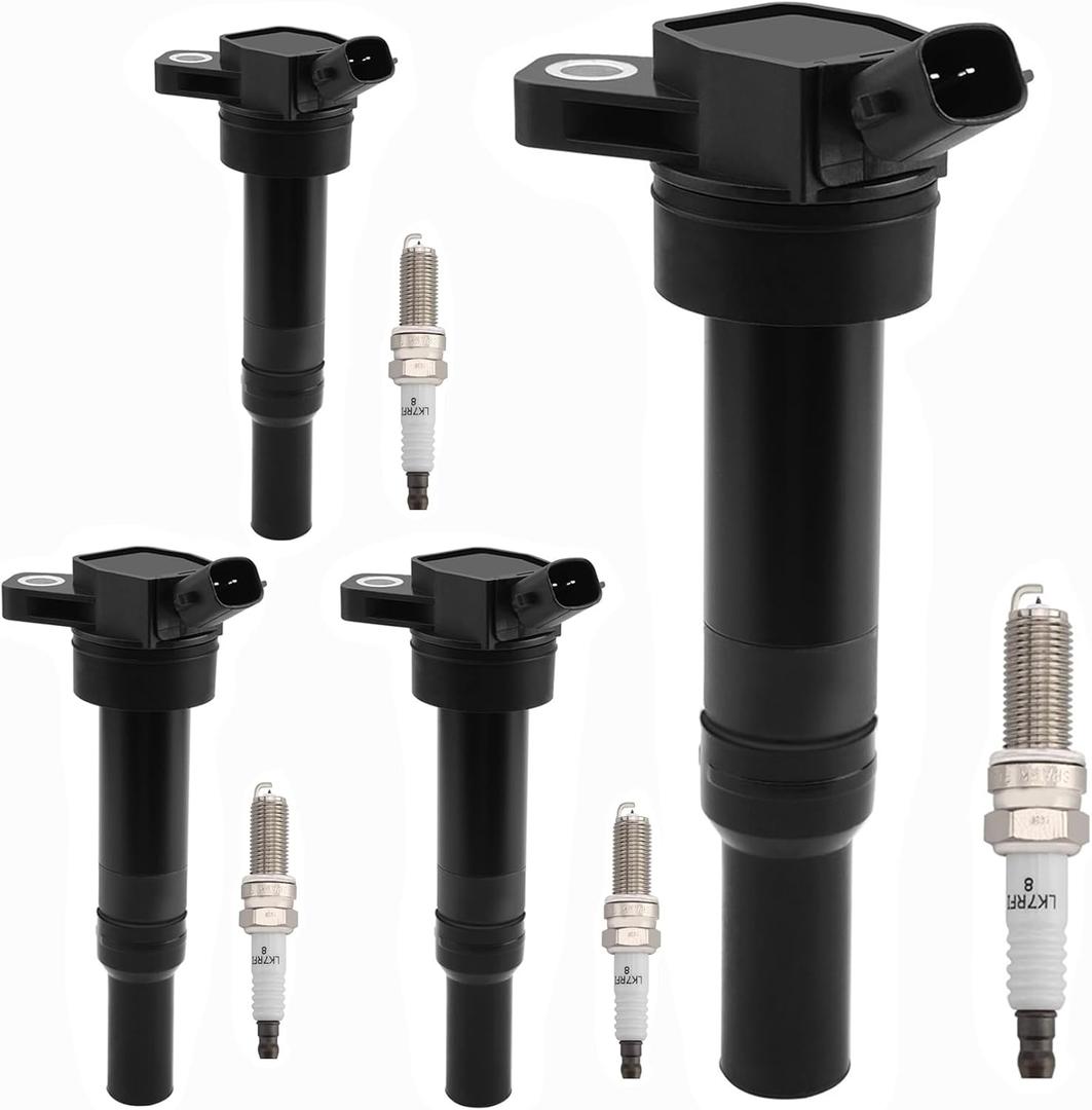 HQPASFY UF651 Ignition Coil Packs & Iridium Spark Plugs Set Compatible with Hyundai Tucson, Hyundai Elantra, Kia Forte, Kia Soul (1.8L 2.0L ONLY), Replace# 5C1861, C1804, 1788511, 273002E000