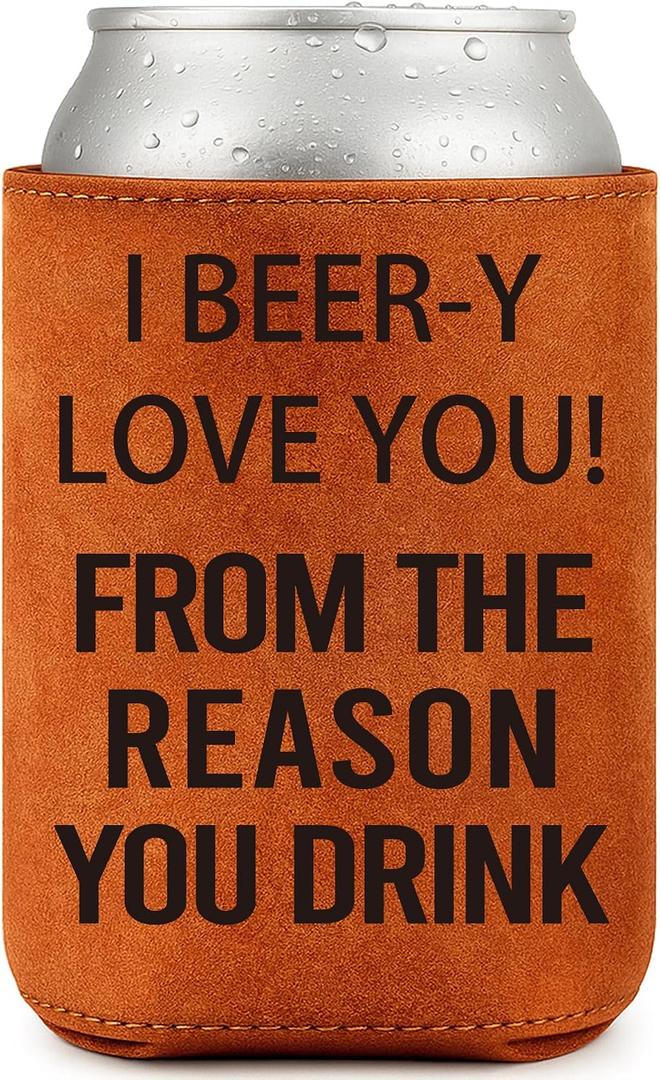 2 x Funny Fathers Day Anniversary Gifts for Him Boyfriend Husband, To My Man I Love You Gift for Him Birthday Present, Mens Stocking Stuffers White Elephant Gifts Valentines Day, 12Oz Leather Can Cooler