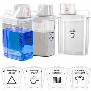 [3 Pack] Liquid Laundry Detergent Dispenser for Laundry Room Organization and Storage, 61oz Large Capacity Laundry Soap Containers with 12 Removable Labels, BPA Free & PET Plastic Clear